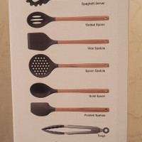 سرویس کفگیر و ملاقه سیلیکونی 12 پارچه دسته چوبی Kitchenware Set