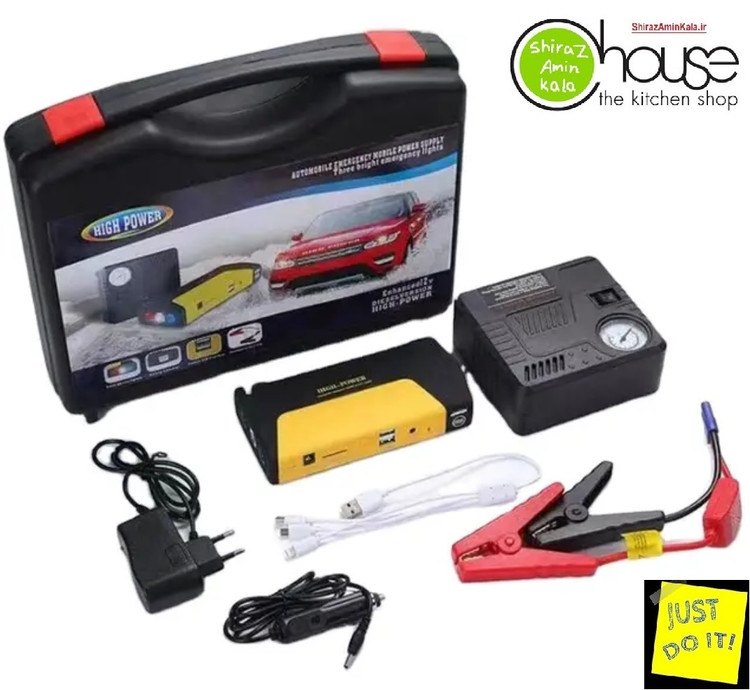 پمپ باد فندکی ماشین G-Z مدل K-01 همراه با جامپ استارتر (پاور بانک شارژ ماشین)