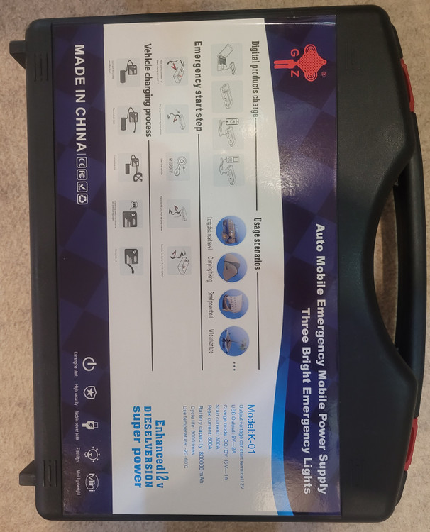 پمپ باد فندکی ماشین G-Z مدل K-01 همراه با جامپ استارتر (پاور بانک شارژ ماشین)